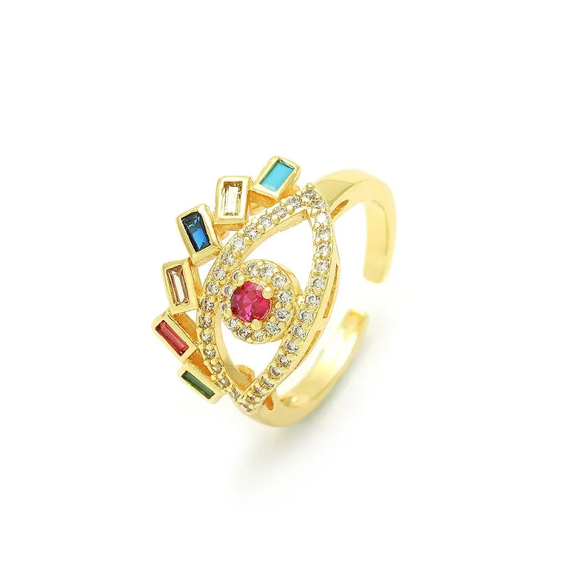 Gullbelagt Evil Eye Ring Justerbar