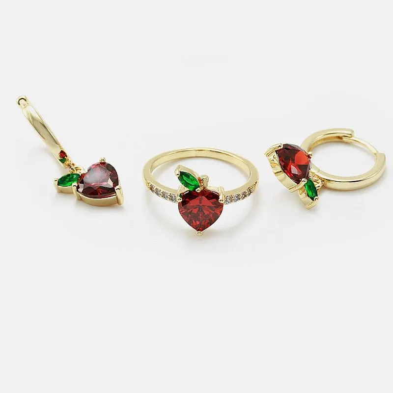 Rødt Cz hjerte smykkesett